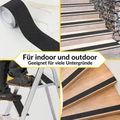 Antirutsch Klebeband selbstklebend anti-rutsch Tape Band Klebestreifen FixoFlex Breite 5 & 10cm Schwarz 10m Rolle