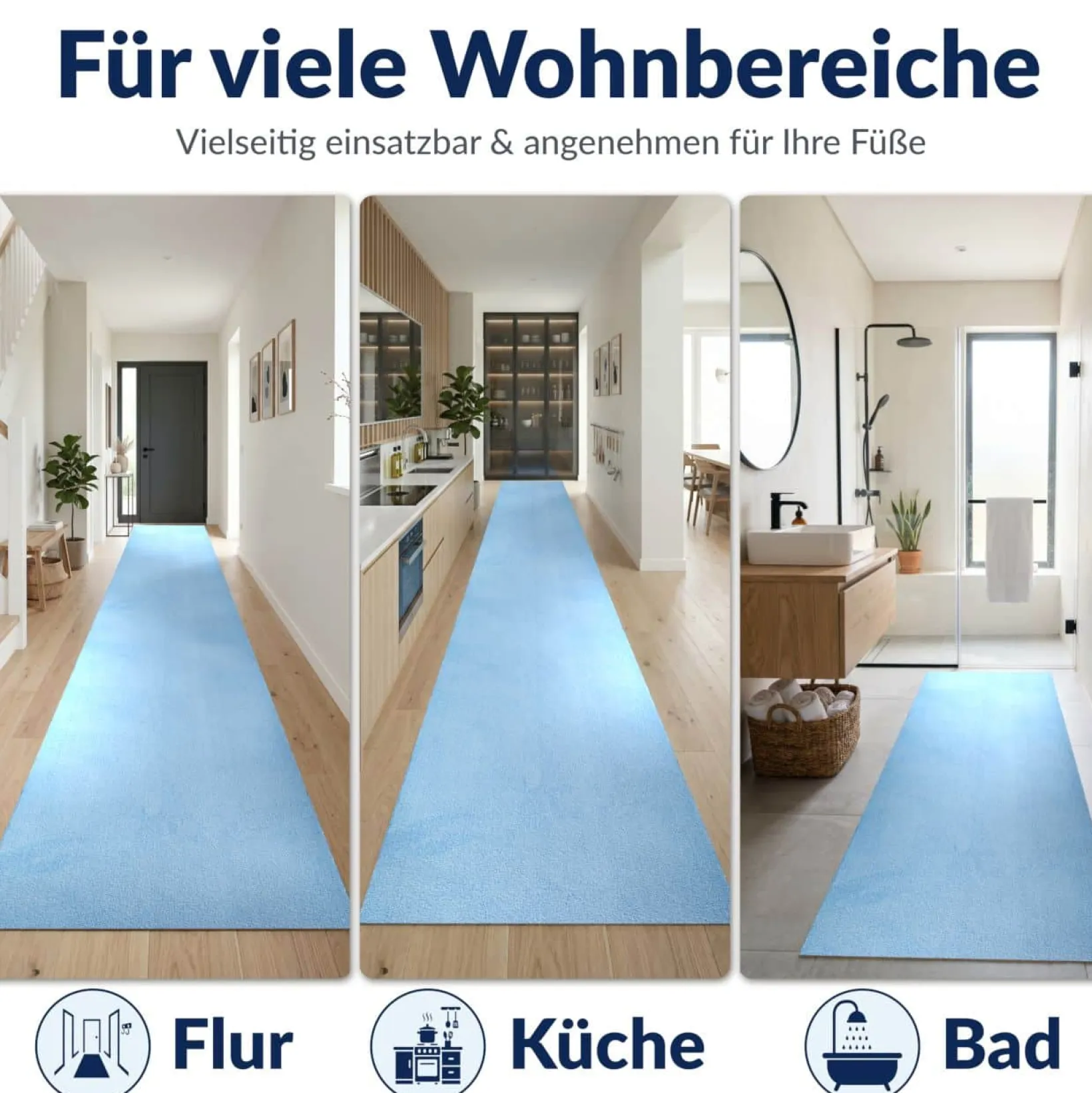 Badematte Badteppich Badezimmer Teppich Mikrofaser Hellblau
