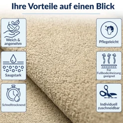 Badematte Badteppich Badezimmer Teppich Mikrofaser Beige