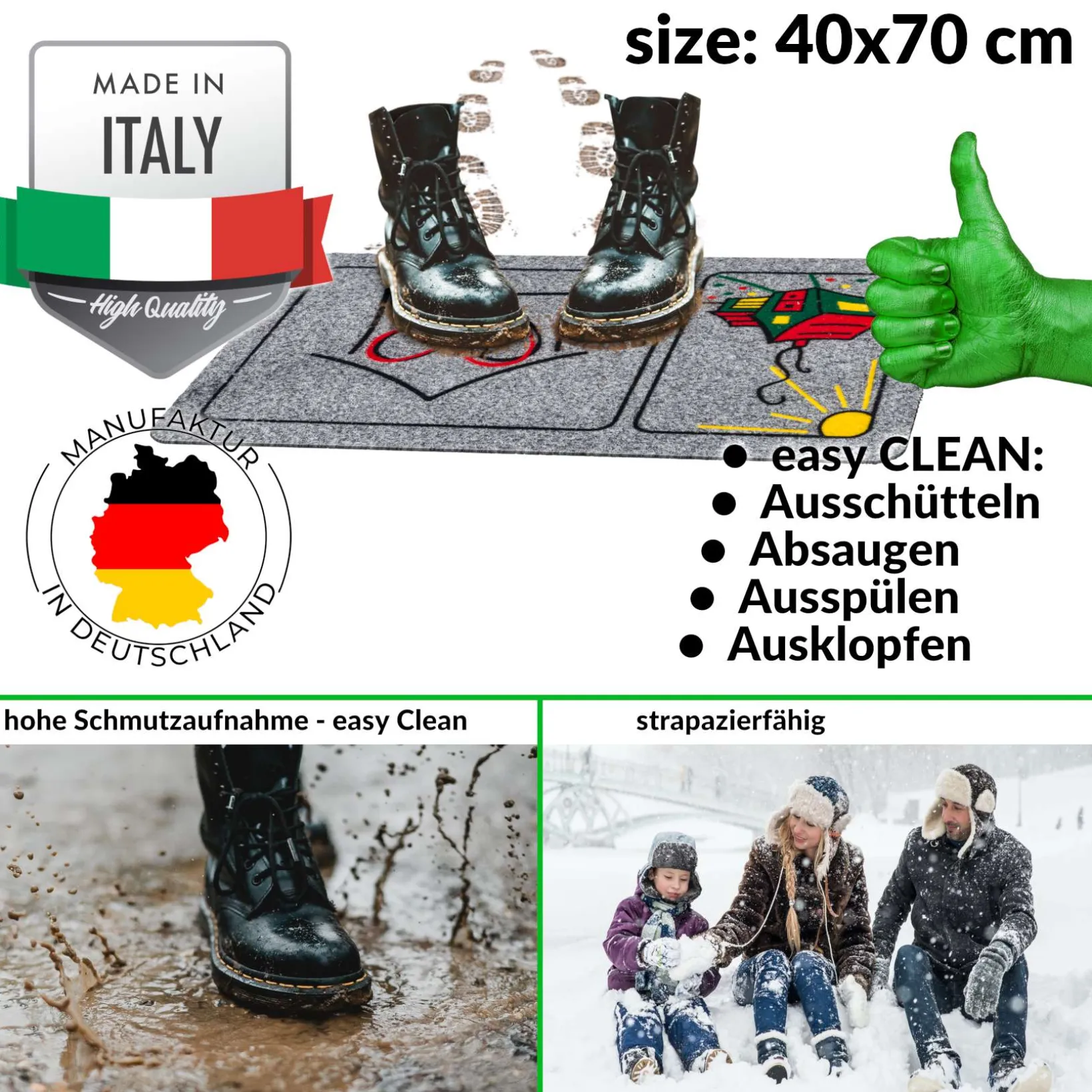 Fußmatte Schmutzfangmatte Türvorleger rutschfest Home Herz 40x70cm