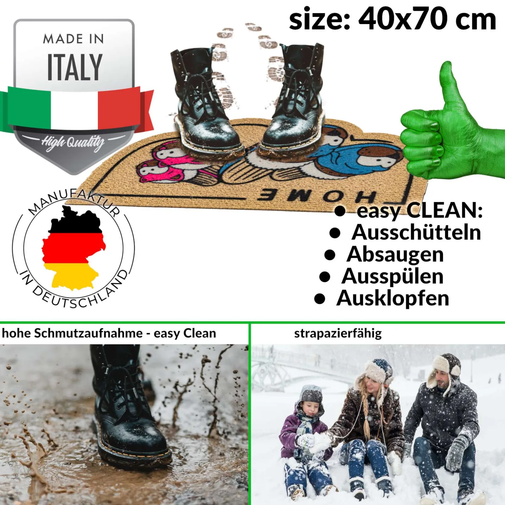 Fußmatte Schmutzfangmatte Türvorleger rutschfest Home D 40x70cm
