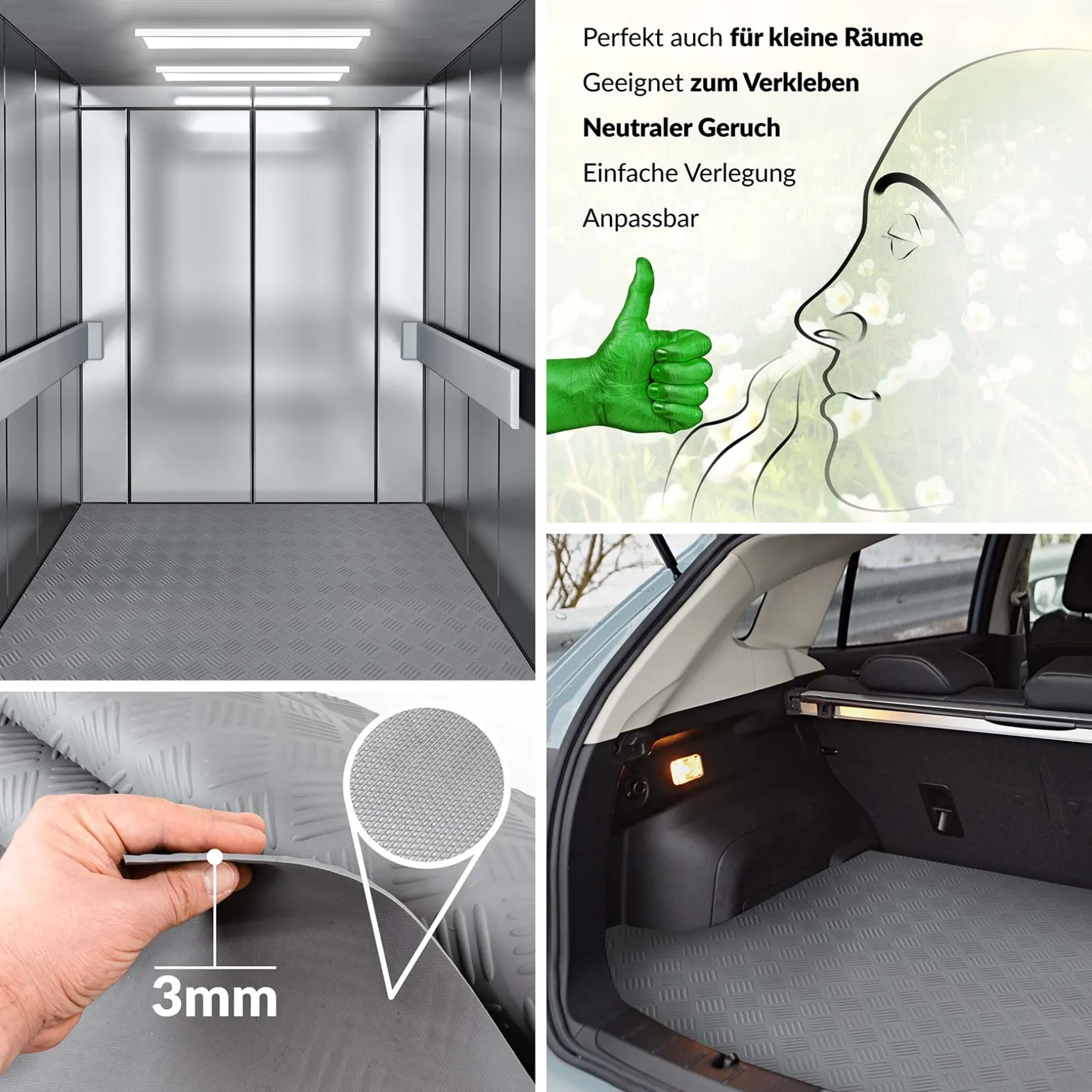 Gummimatte Meterware Riffelblech Gummi Bodenbelag TPE Gummiläufer Riffelblechmatte geruchsarm 3mm Grau Breite 140cm
