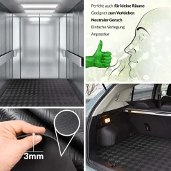 Gummimatte Meterware Riffelblech Gummi Bodenbelag TPE Gummiläufer Riffelblechmatte geruchsarm 3mm Schwarz Breite 140cm