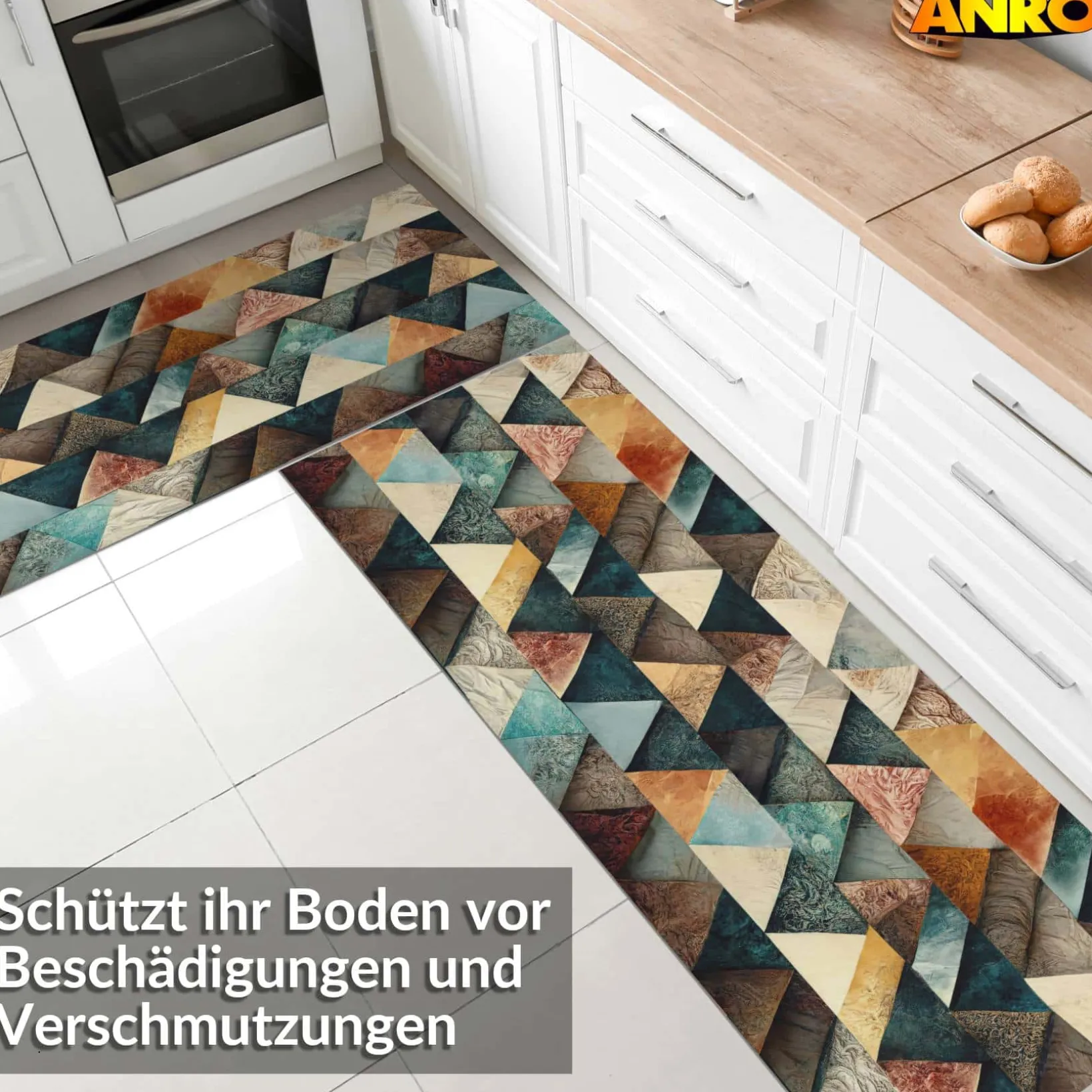 Küchenläufer abwaschbar Küchenteppich rutschfest Teppichläufer Läufer Flur pflegeleicht Triangulum 52cm Breite