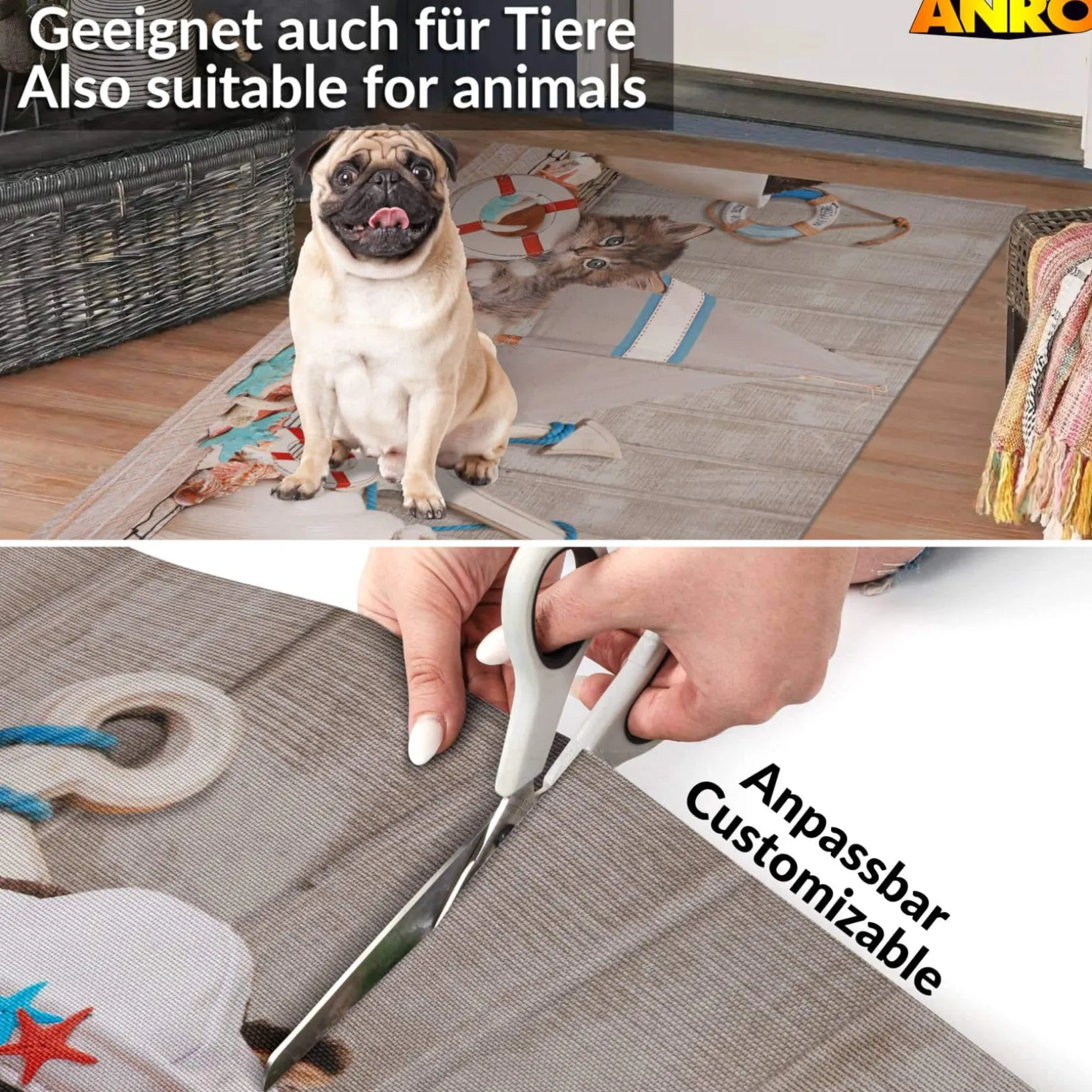 Küchenläufer abwaschbar Küchenteppich rutschfest Teppichläufer Läufer Flur pflegeleicht kleine Matrosen 52cm Breite