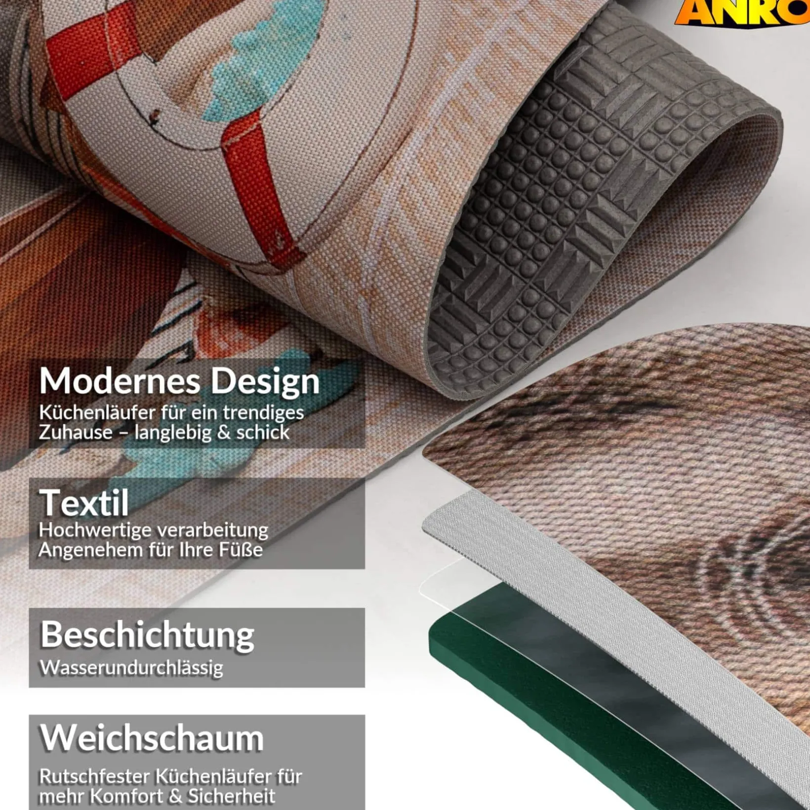 Küchenläufer abwaschbar Küchenteppich rutschfest Teppichläufer Läufer Flur pflegeleicht kleine Matrosen 52cm Breite