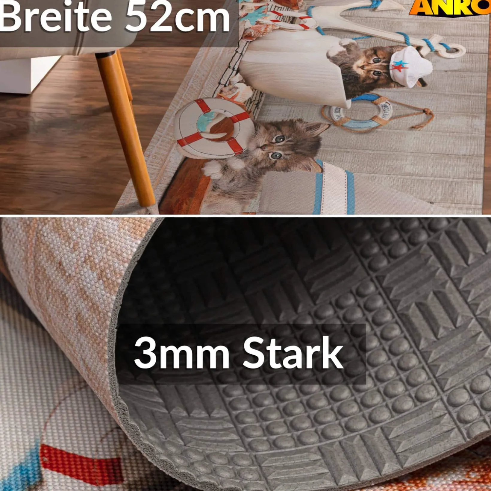 Küchenläufer abwaschbar Küchenteppich rutschfest Teppichläufer Läufer Flur pflegeleicht kleine Matrosen 52cm Breite