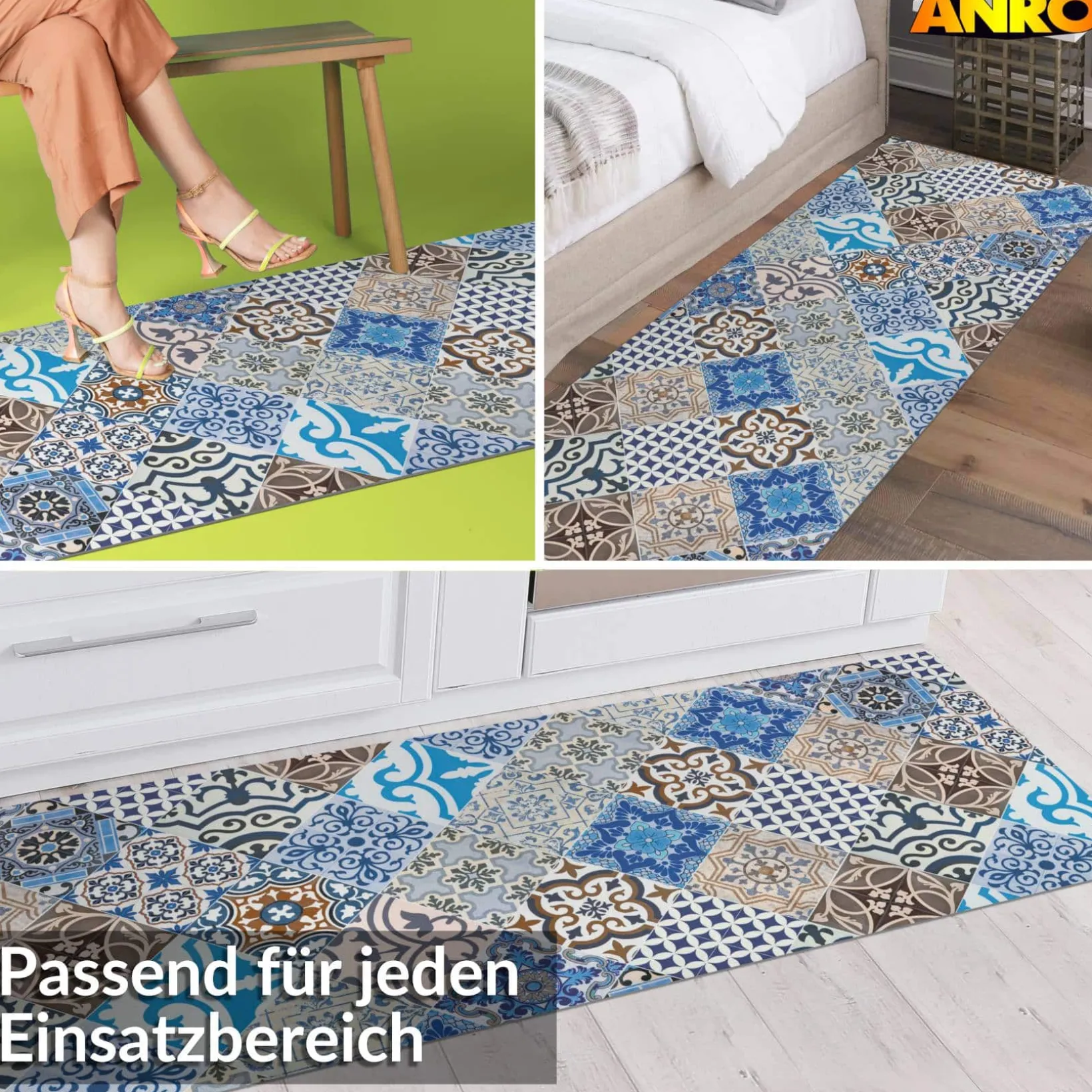 Küchenläufer abwaschbar Küchenteppich rutschfest Teppichläufer Läufer Flur pflegeleicht Porto Azul 52cm Breite