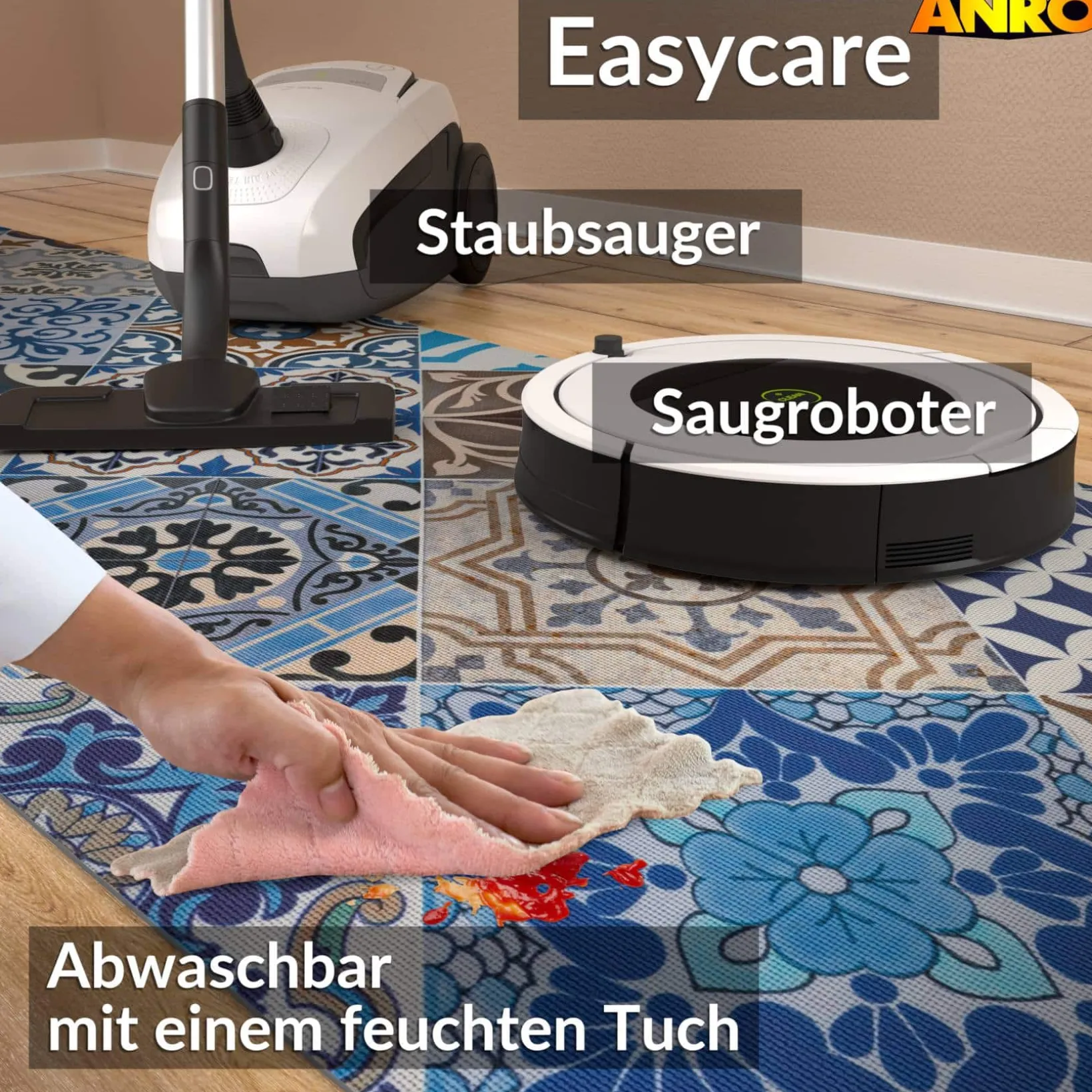 Küchenläufer abwaschbar Küchenteppich rutschfest Teppichläufer Läufer Flur pflegeleicht Porto Azul 52cm Breite