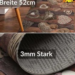 Küchenläufer abwaschbar Küchenteppich rutschfest Teppichläufer Läufer Flur pflegeleicht Holz Liebe 52cm Breite