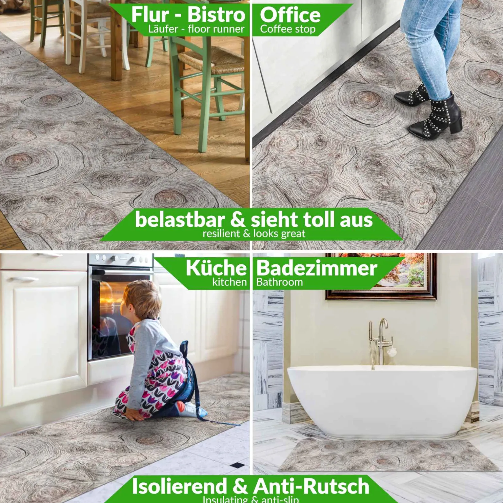 Küchenläufer Holzoptik Küchenteppich rutschfest Meterware