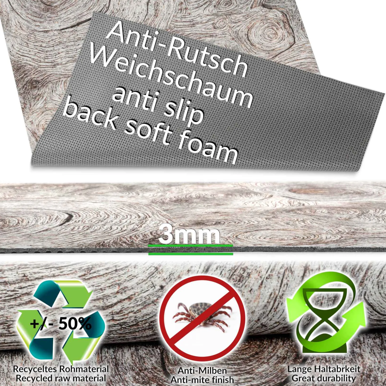 Küchenläufer Holzoptik Küchenteppich rutschfest Meterware