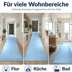 Küchenläufer Küchenteppich abwaschbar Hellblau Mikrofaser