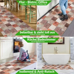 Küchenläufer Küchenteppich abwaschbar Flur Teppich Läufer Backsteinoptik Breite 65cm