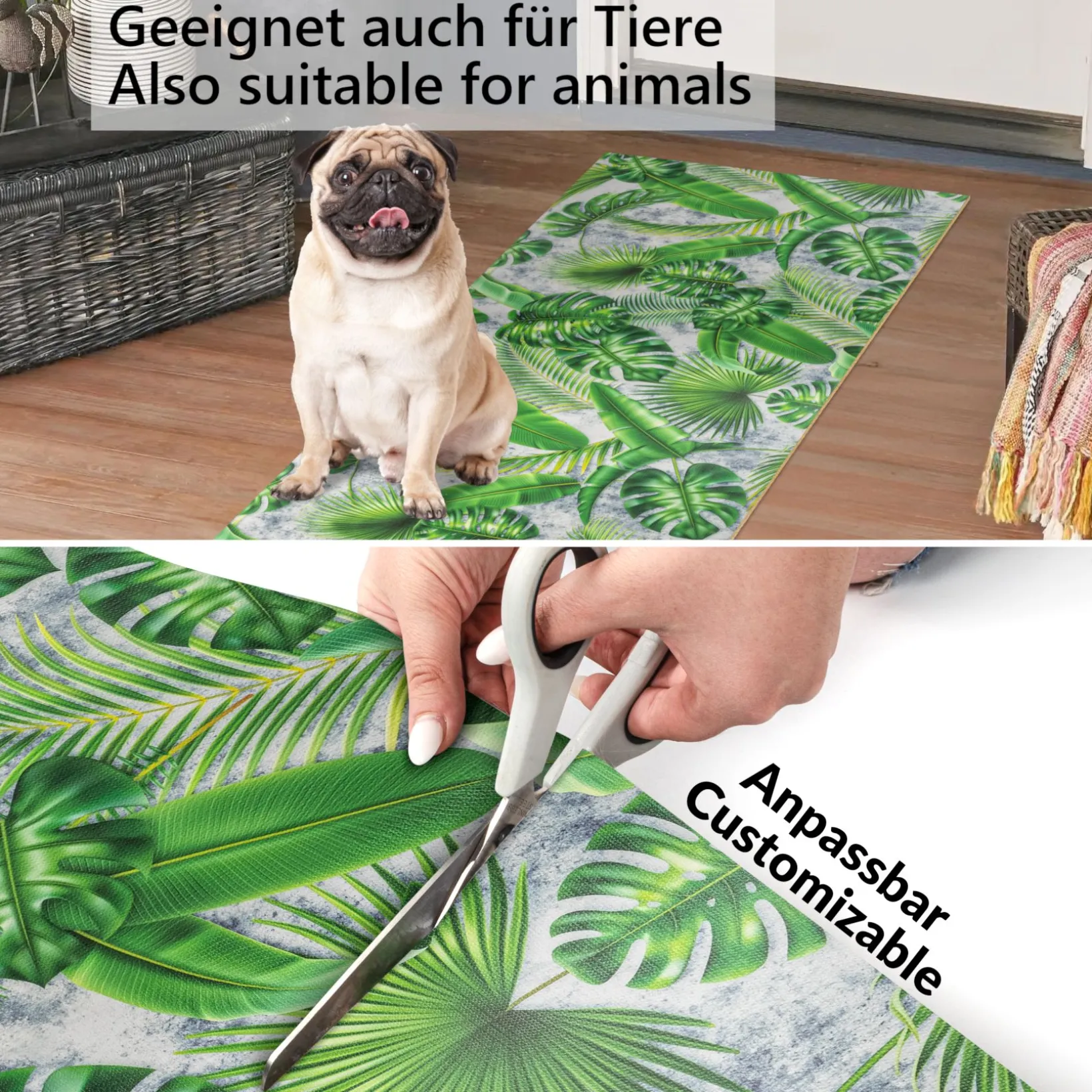 Küchenläufer Küchenteppich Flurteppich Palmenblätter Grün Teppichläufer Läufer rutschfest