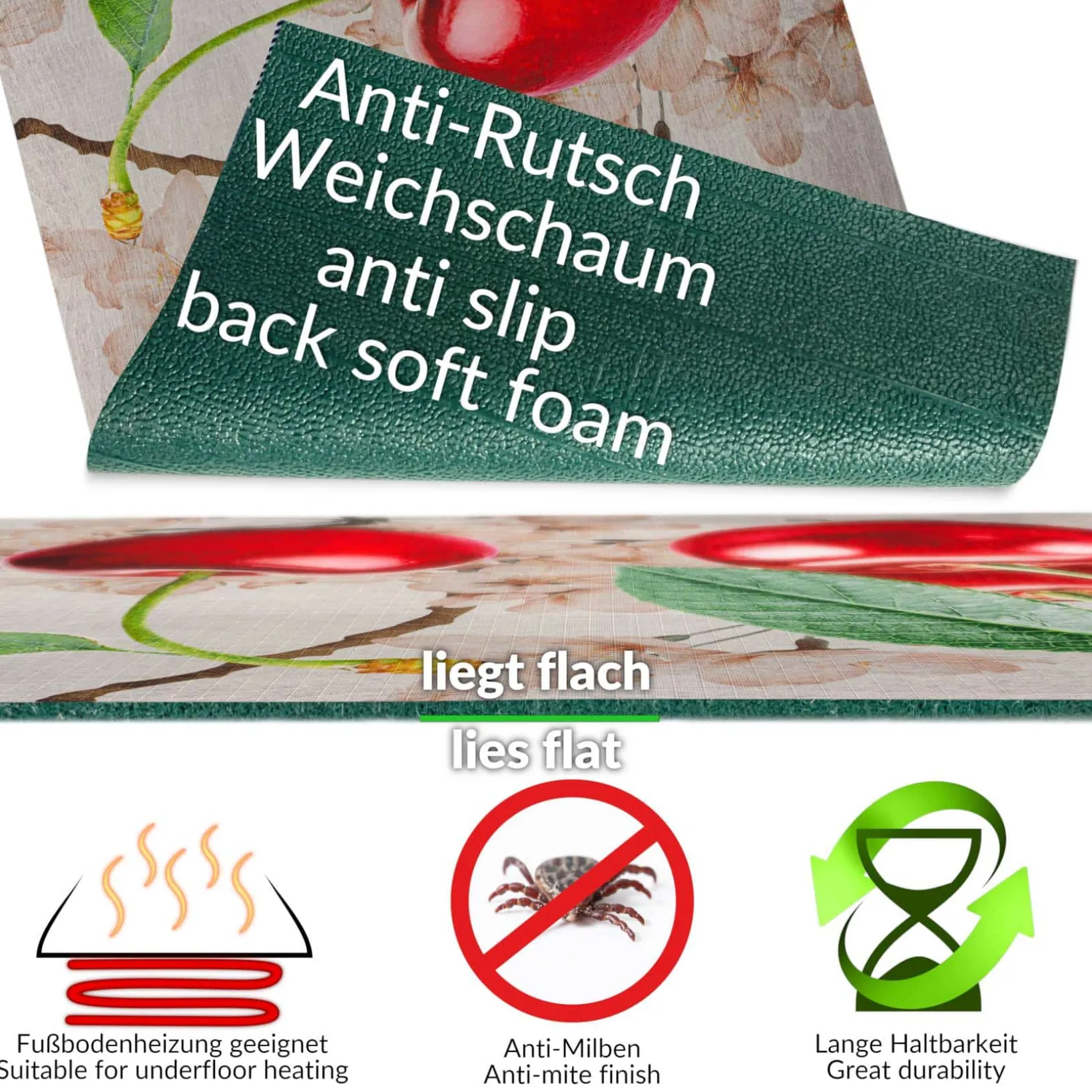 Küchenläufer Küchenteppich Läufer Flur Teppichläufer Sprinty Kirschen 52cm Breite