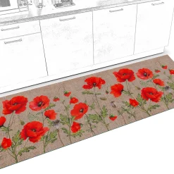 Küchenläufer Küchenteppich Läufer Flur Teppichläufer Sprinty Mohnblumen Jute 52cm Breite