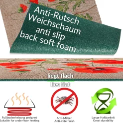 Küchenläufer Küchenteppich Läufer Flur Teppichläufer Sprinty Mohnblumen Jute 52cm Breite
