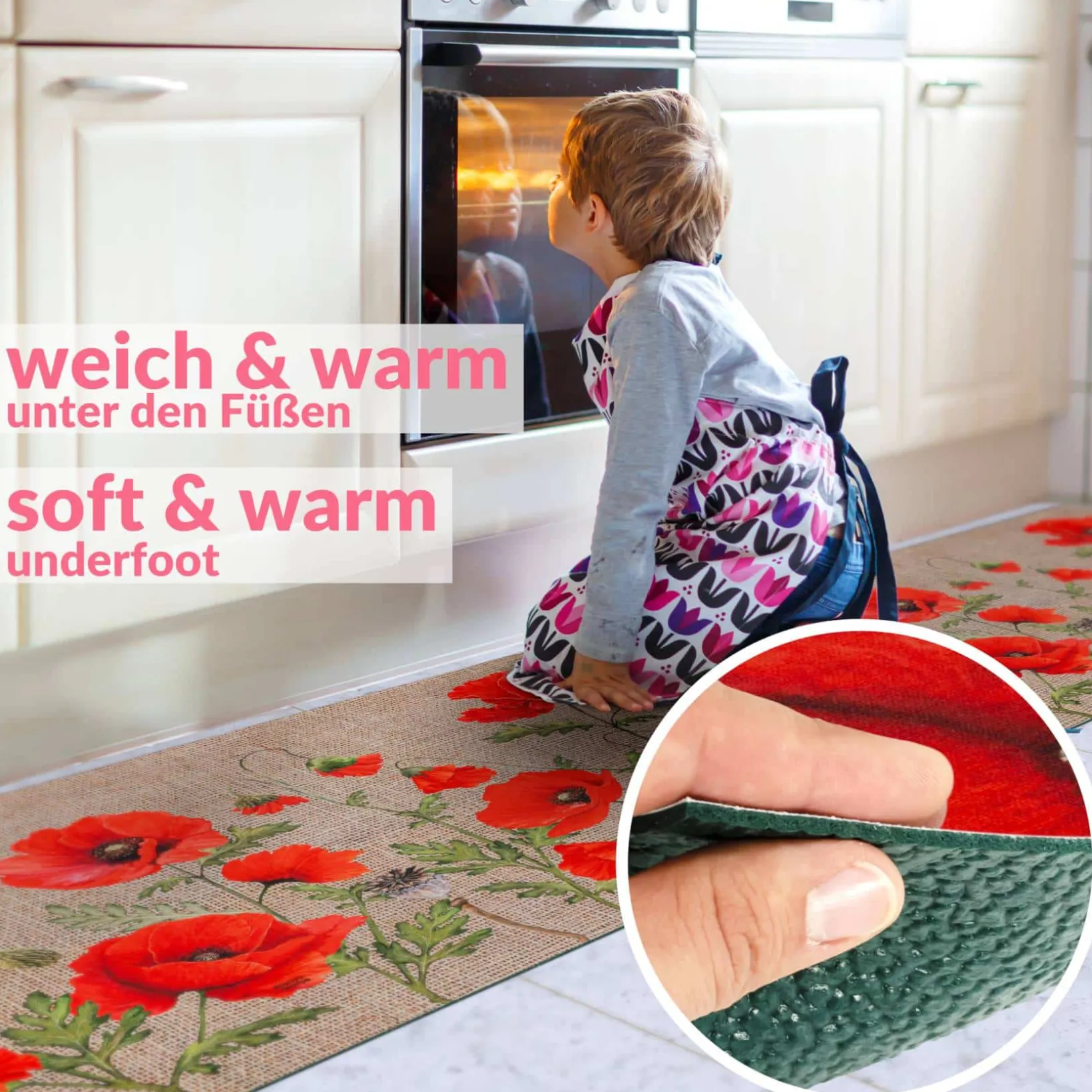 Küchenläufer Küchenteppich Läufer Flur Teppichläufer Sprinty Mohnblumen Jute 52cm Breite