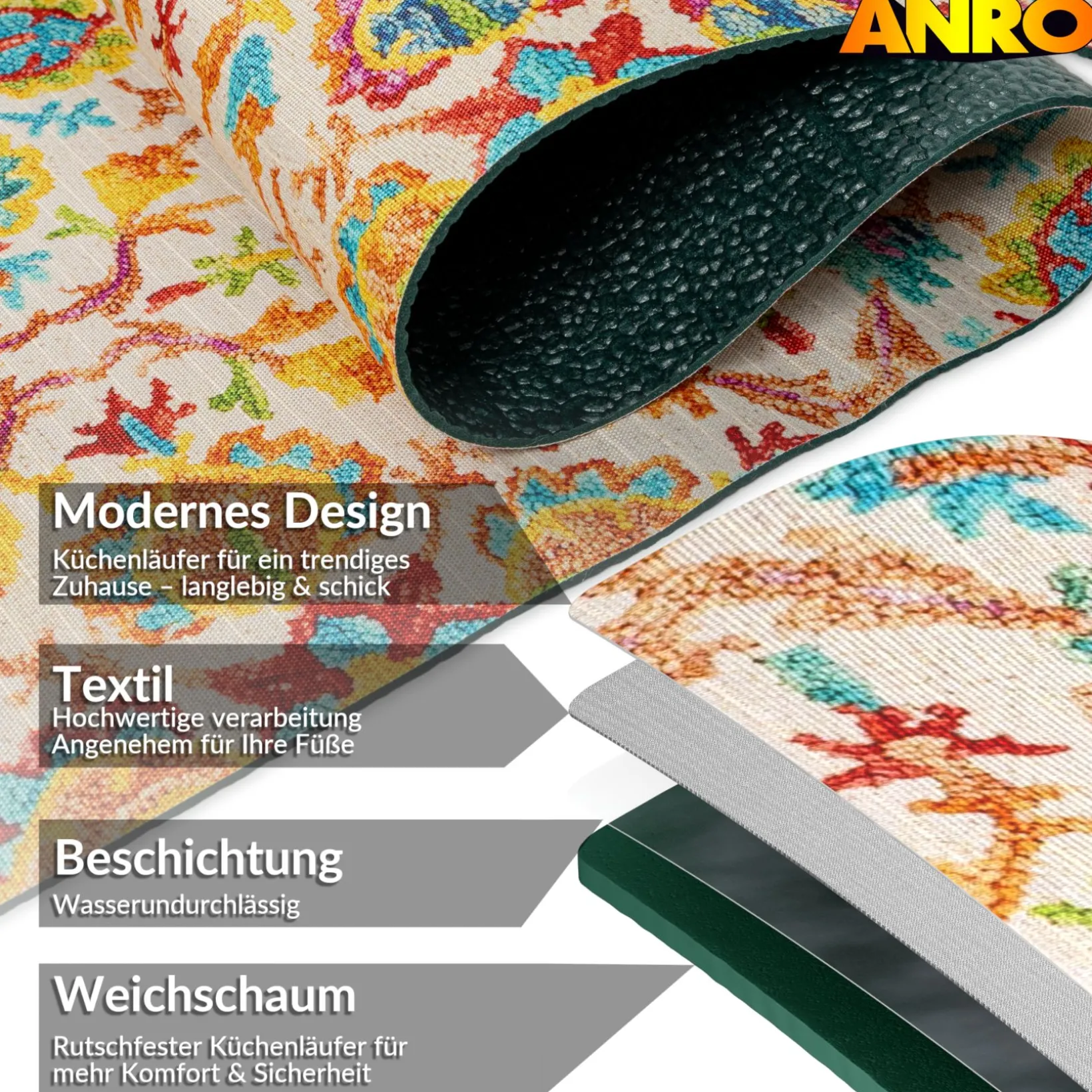 Küchenläufer Küchenteppich Läufer Flur Teppichläufer Sprinty Abbraccio 52cm Breite