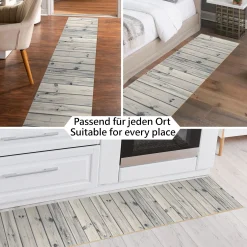 Küchenläufer Küchenteppich Läufer Flur Teppichläufer rutschfest Holz Grau