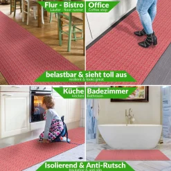Küchenläufer Küchenteppich Läufer Flur pflegeleicht Premium waschbar Flechtoptik Rot