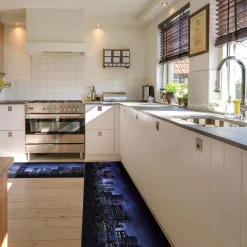 Küchenläufer Küchenteppich Läufer Flur Teppichläufer Skyline Blau 50cm Breit