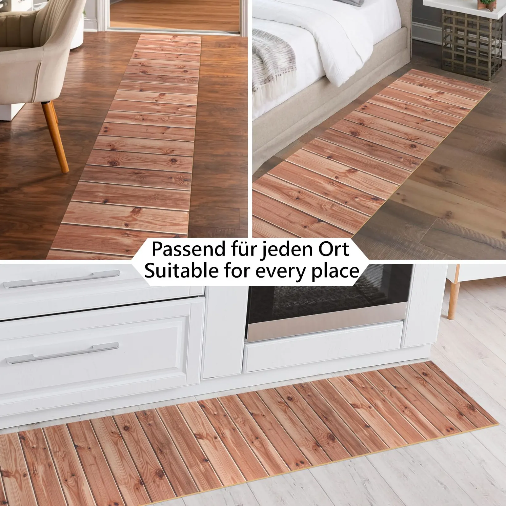 Küchenläufer Küchenteppich Läufer Flur Teppichläufer rutschfest Holz Grau