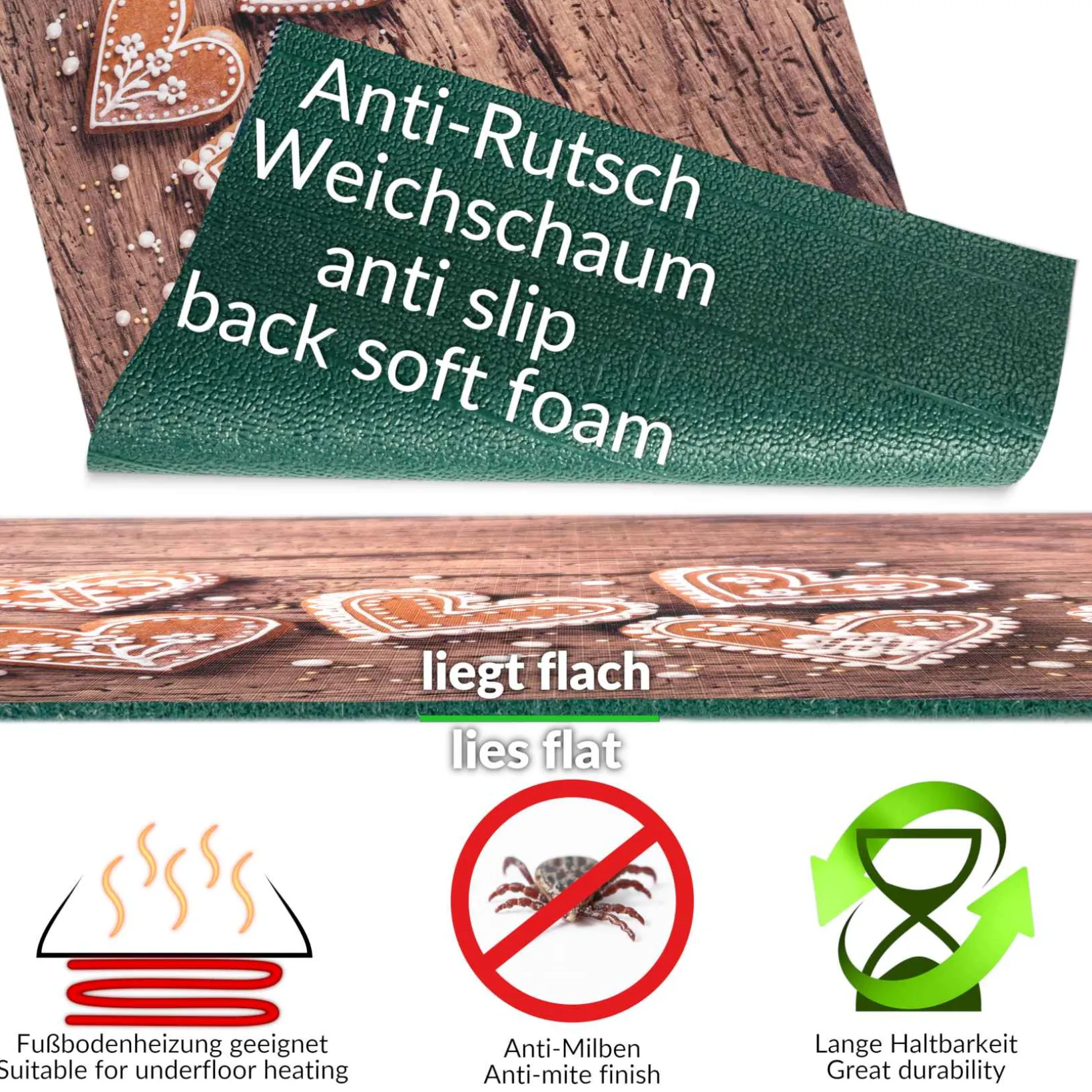 Küchenläufer Küchenteppich Läufer Flur Teppichläufer Sprinty Cookies 52cm Breite