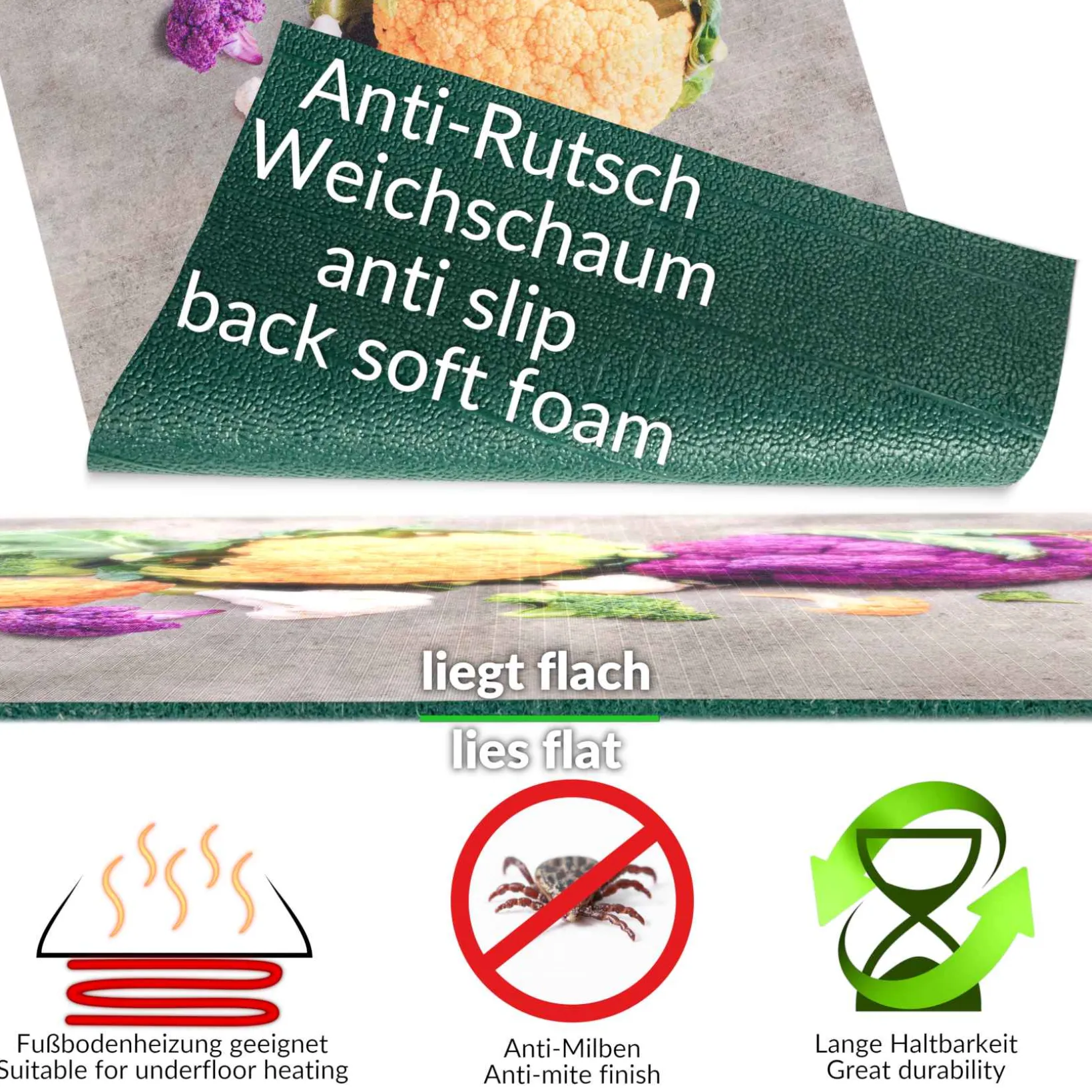 Küchenläufer Küchenteppich Läufer Flur Teppichläufer Sprinty Cavolfiore 52cm Breite
