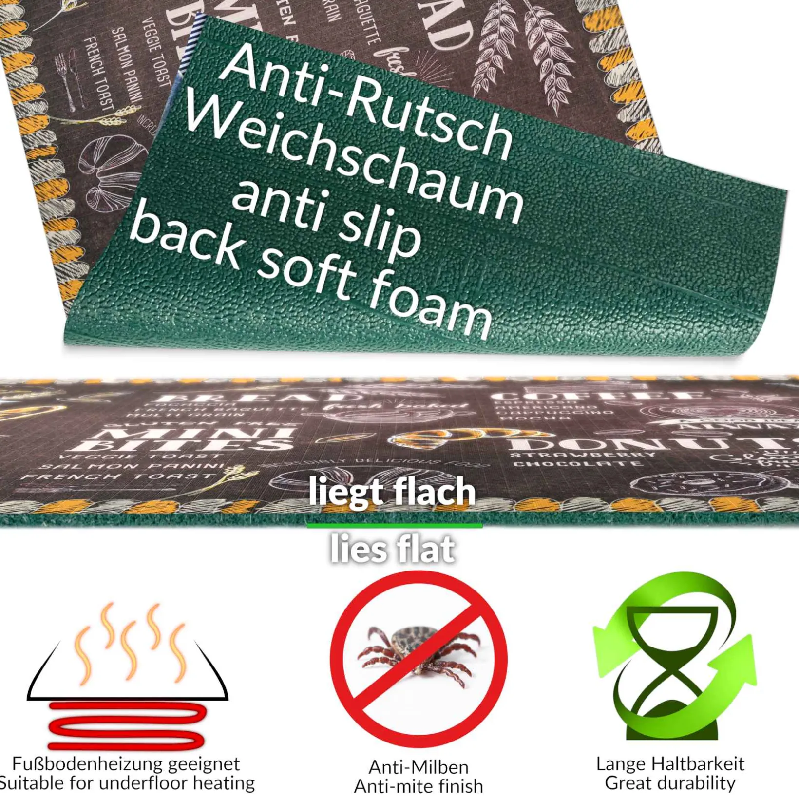 Küchenläufer Küchenteppich Läufer Flur Teppichläufer Sprinty Bakery Mehrfarbig 50cm Breit