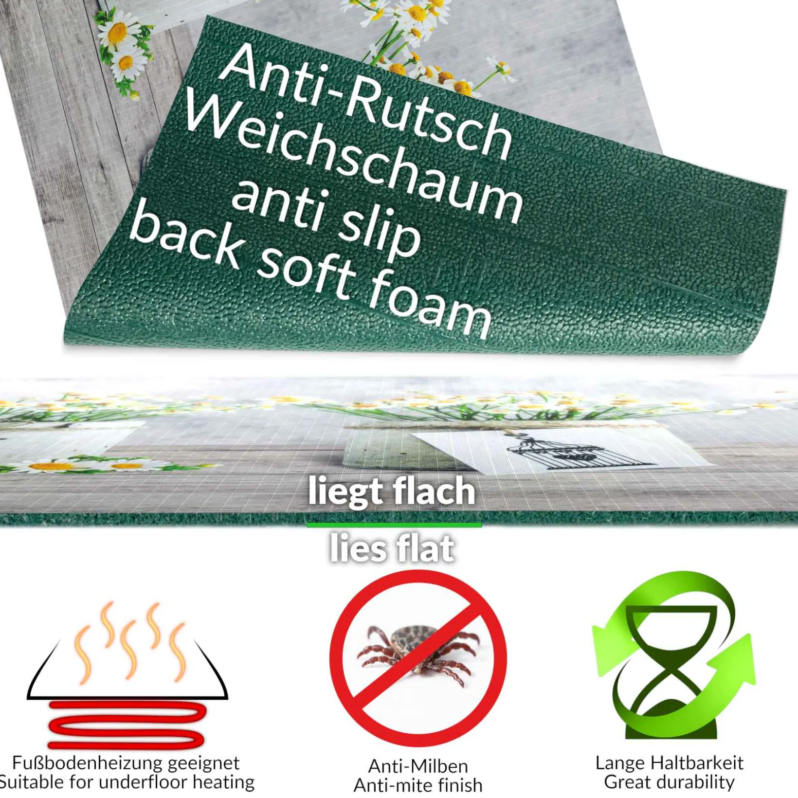 Küchenläufer Küchenteppich Läufer Flur Teppichläufer Sprinty Camomilla Grau 50cm Breit