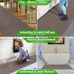 Küchenläufer Küchenteppich Läufer Flur Premium 3-Schicht Flechtoptik Braun