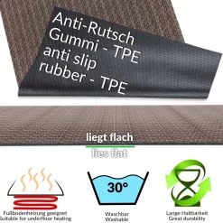 Küchenläufer Küchenteppich Läufer Flur Premium 3-Schicht Flechtoptik Braun