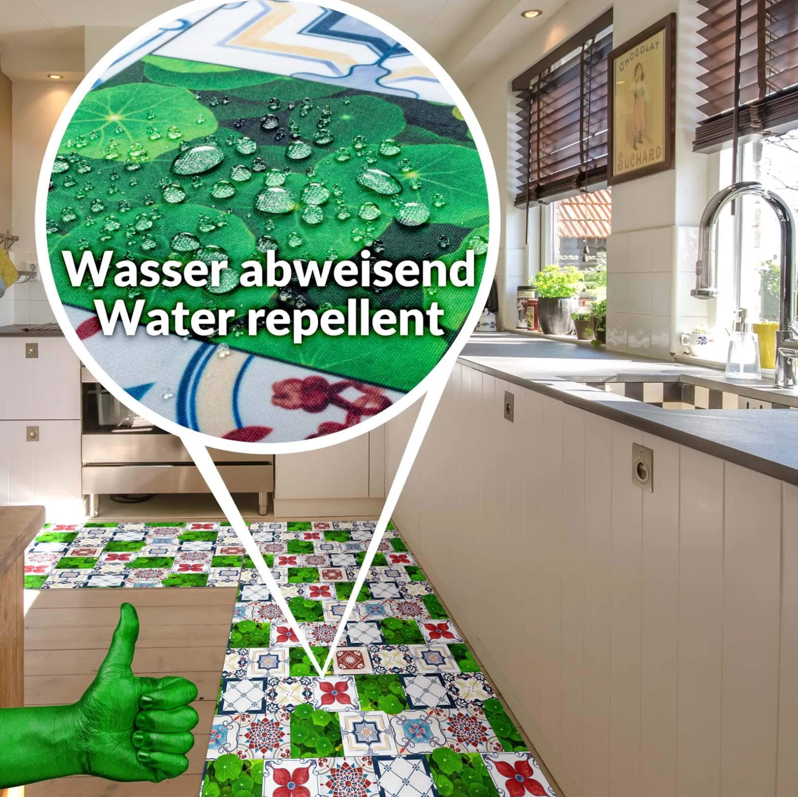 Küchenläufer Küchenteppich Läufer Flur Teppichläufer Fliesengarten Mehrfarbig 80cm Breit