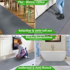 Küchenläufer Küchenteppich Läufer Flur 3-Schicht Premium Flechtoptik Grau