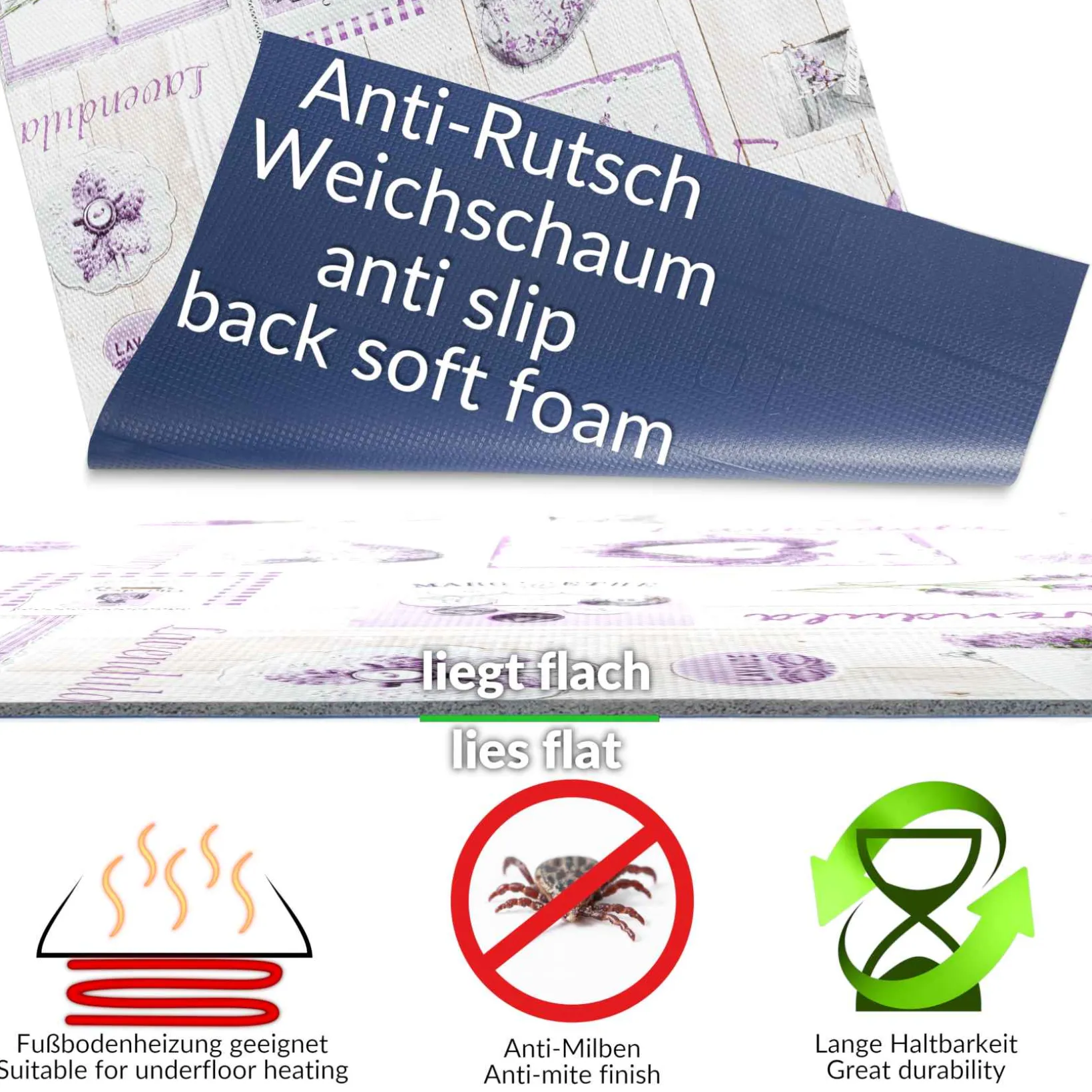 Küchenläufer Lavendula Teppichläufer pflegeleicht rutschfest abwaschbar Küchenteppich