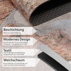 Küchenläufer Teppich Läufer Flurteppich waschbar rutschfest Steine Breite 65cm