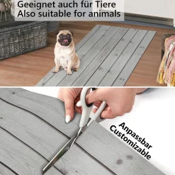 Küchenläufer Teppich Läufer Flurteppich waschbar rutschfest Holzoptik Grau Breite 65cm