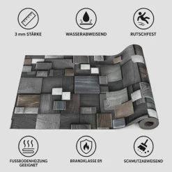 Küchenläufer Teppichläufer Flur Läufer abwaschbar Küchenteppich rutschfest Holz Grau