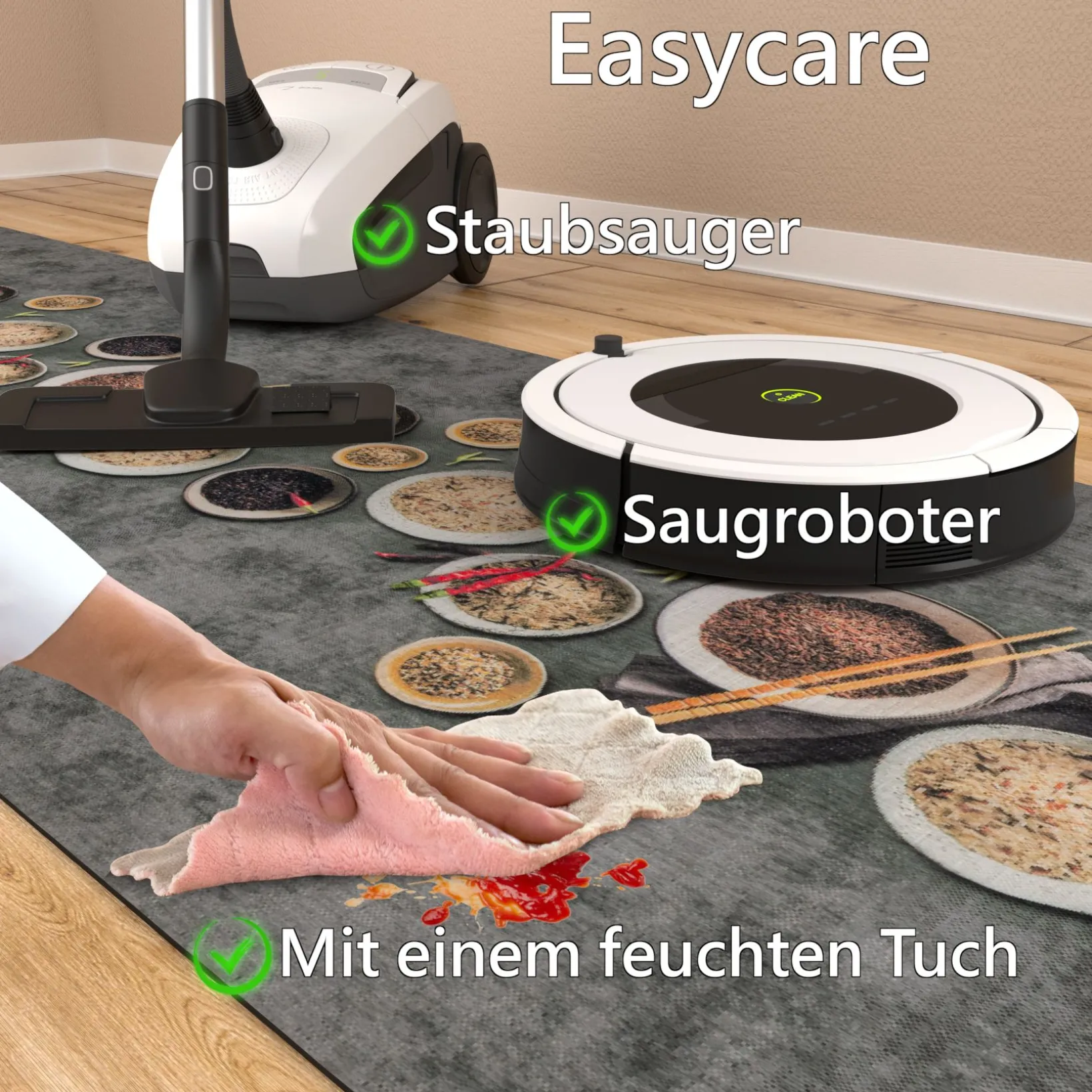 Küchenläufer Teppich Läufer Flurteppich waschbar rutschfest Gewürze Breite 65cm