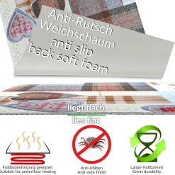 Küchenläufer Teppichläufer Karo Herz Beige rutschfest Läufer abwaschbar | 50cm Breit