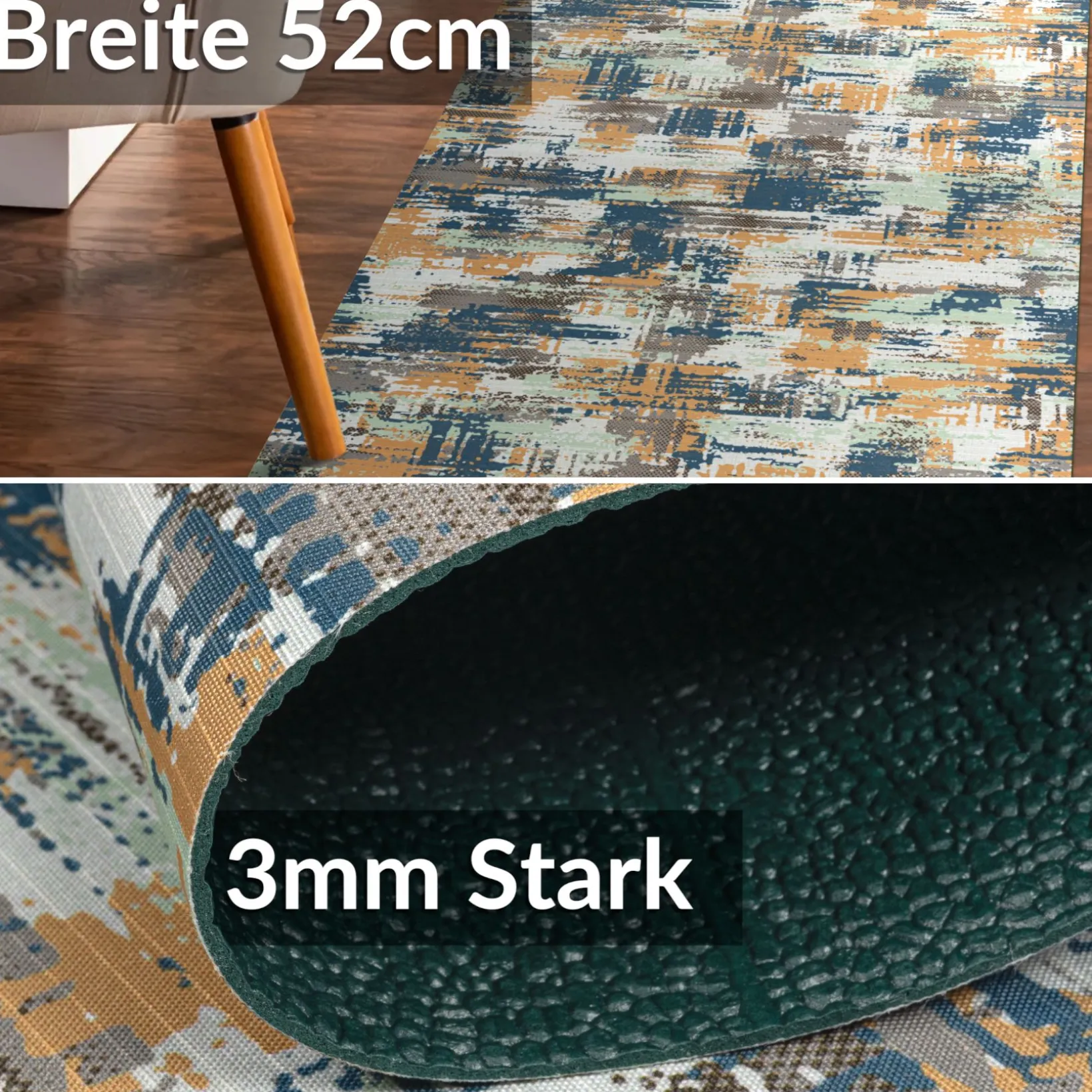 Küchenläufer Teppichläufer Läufer Flur Küchenteppich rutschfest pflegeleicht Ruvina Breite 52cm