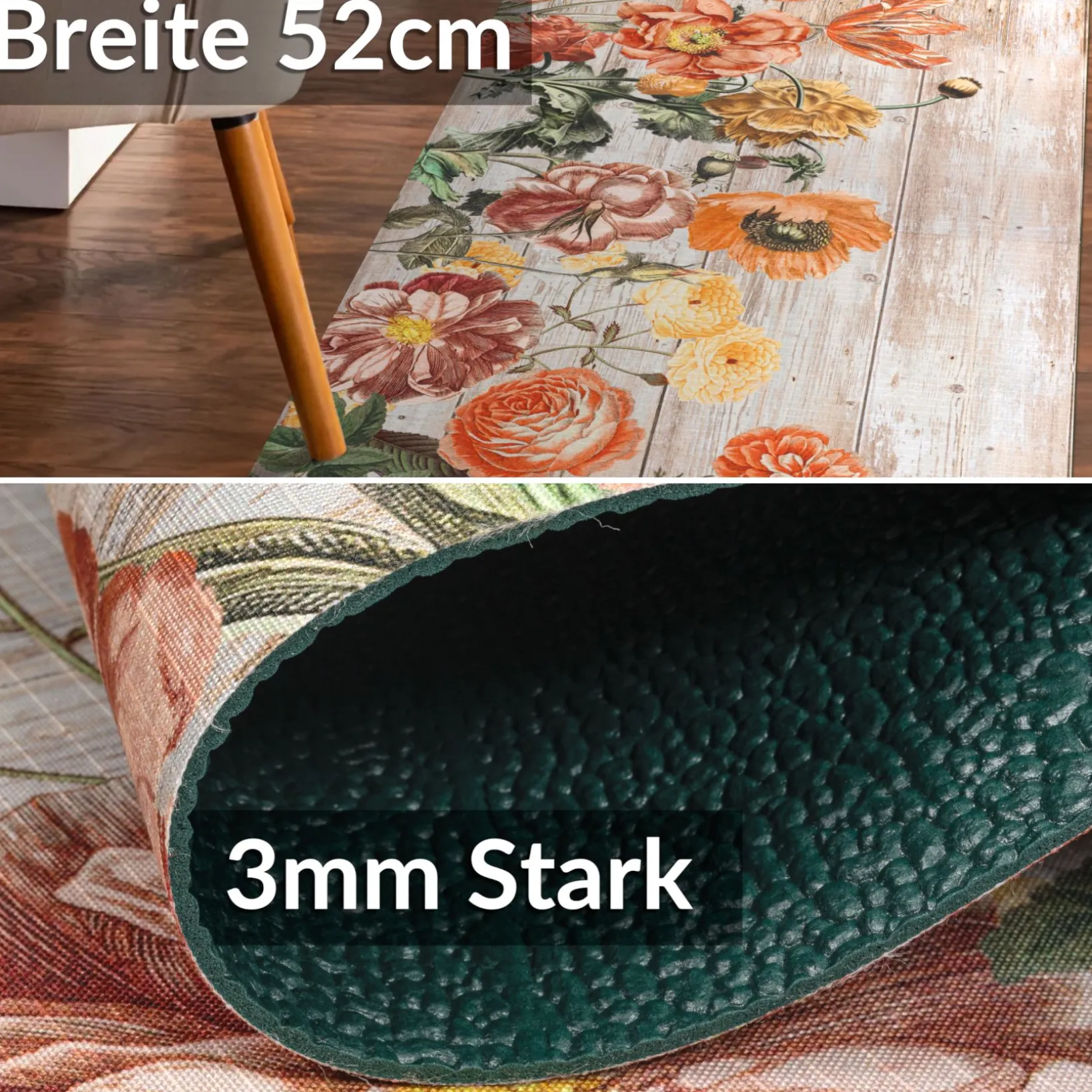 Küchenläufer Teppichläufer Läufer Flur Küchenteppich rutschfest pflegeleicht Serina Breite 52cm