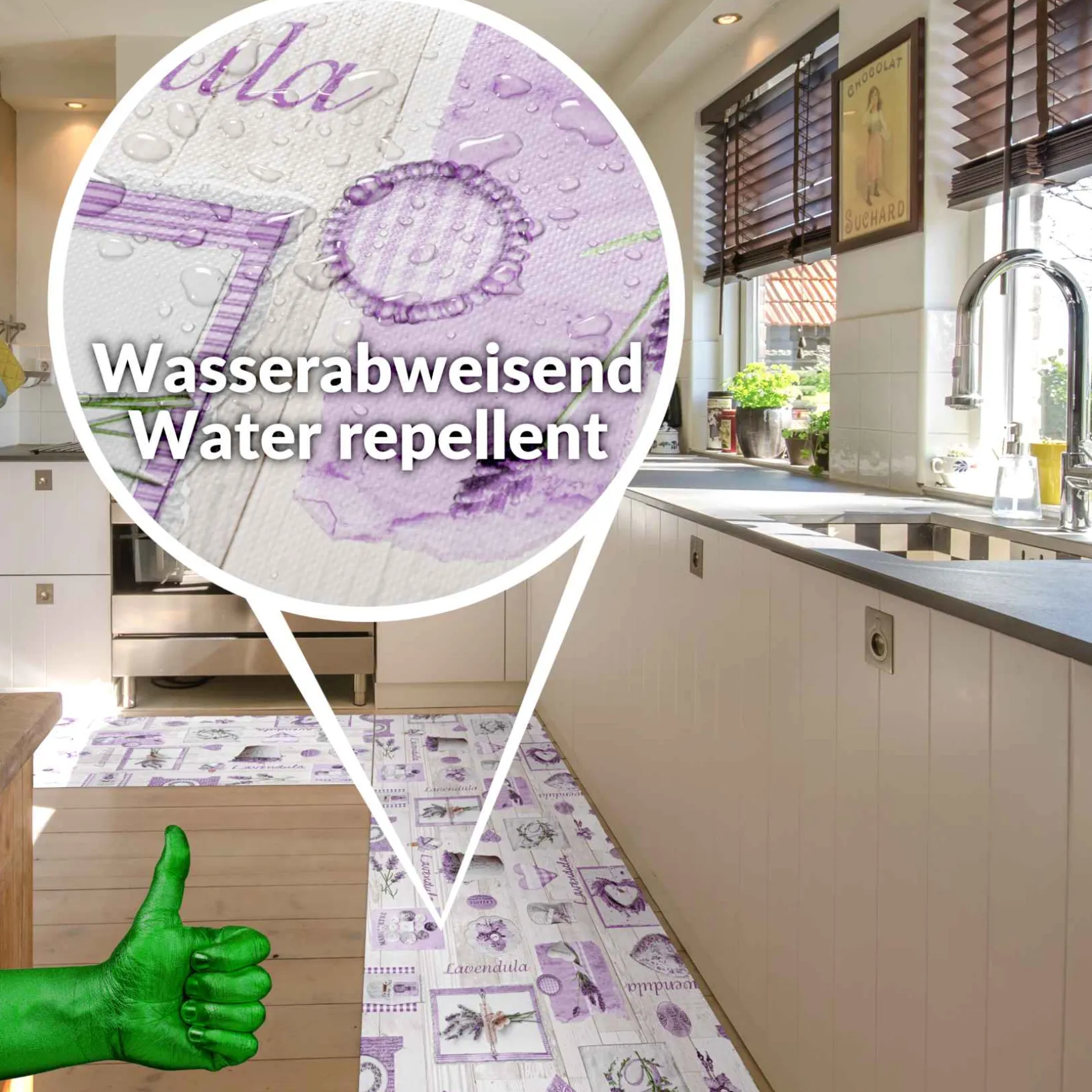 Küchenläufer Teppichläufer rutschfest Lavendel Herz Provence Holz | 50cm Breit
