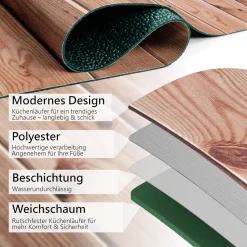 Küchenläufer waschbar Küchenteppich rutschfest Sprinty Holz Braun 52cm Breite