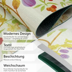 Küchenläufer waschbar Textil + PVC Küchenteppich rutschfest Sprinty Botanic Mehrfarbig 50cm Breit