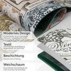 Küchenläufer waschbar Textil + PVC Küchenteppich rutschfest Sprinty Fortuna Mehrfarbig 50cm Breit