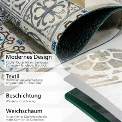 Küchenläufer waschbar Textil + PVC Küchenteppich rutschfest Sprinty Chicco Doro Mehrfarbig 50cm Breit