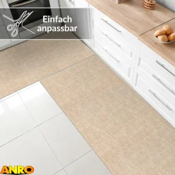 Küchenteppich Küchenläufer abwaschbar Teppichläufer Küche rutschfest Flur Läufer pflegeleicht Uni Beige Breite 67cm